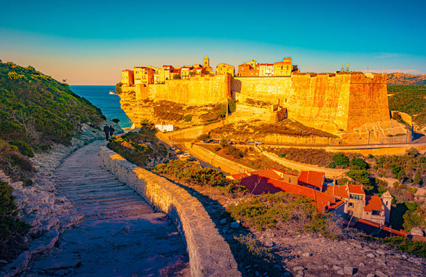 Image of Bonifacio port and Citadel in South of Corsica. - Foto, Imagen