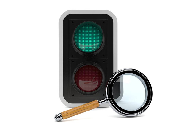 Semáforo verde con lupa
 - Foto, imagen