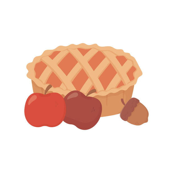 sweet pie apples and acorn on white background - Vector, Imagen