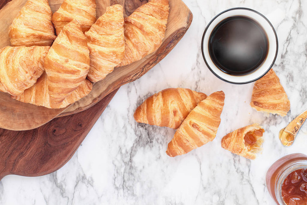 Fresh Croissants with Jam and a Cup of Coffee  - 写真・画像