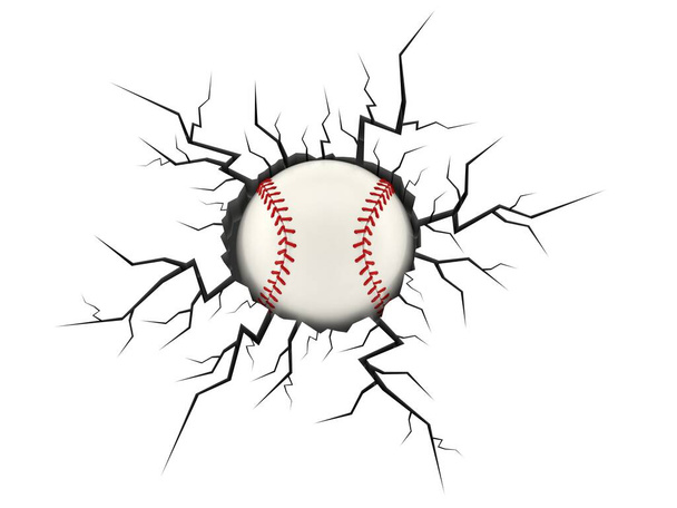 Bola de beisebol dentro do buraco rachado
 - Foto, Imagem