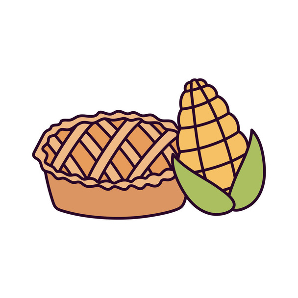 happy thanksgiving day sweet pie and corn - Vektor, obrázek