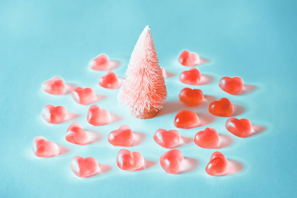 Pink Christmas tree and hearts. - Photo, Image