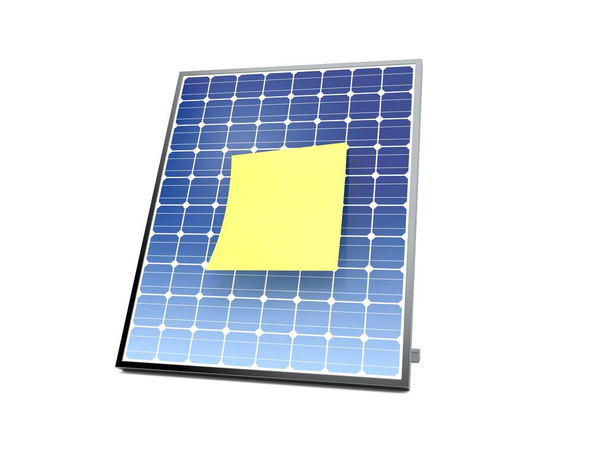 Fotovoltaïsch paneel met blanco gele sticker - Foto, afbeelding