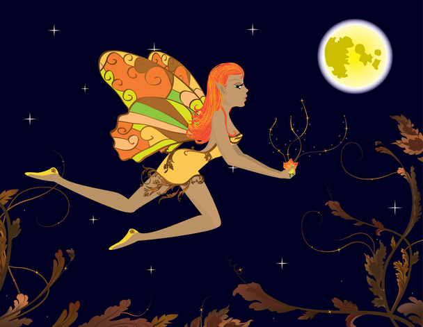 Hada nocturna con flor mágica
 - Vector, Imagen