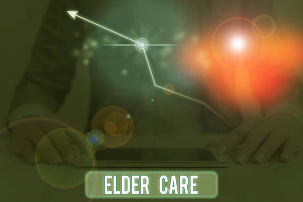 Conceptual hand writing showing Elder Care. Business photo text the care of older showing who need help with medical problems. - Photo, Image