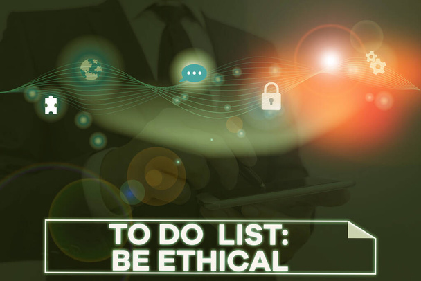 konzeptionelle Handschrift, die zeigt, dass die Do-Liste ethisch ist. Geschäftstextplan oder Erinnerung, die in einer ethischen Kultur aufgebaut ist. - Foto, Bild