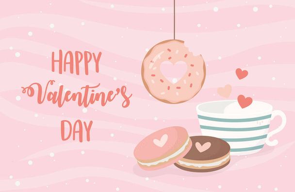happy valentines day hanging donut chocolate cup cookies - Vector, afbeelding
