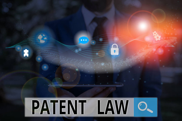 Schreibnotiz, die das Patentrecht zeigt. Geschäftsfotos, die Geschäfte mit einem Erfinder zeigen s ist das ausschließliche Recht, eigene Erfindung zu verwenden. - Foto, Bild