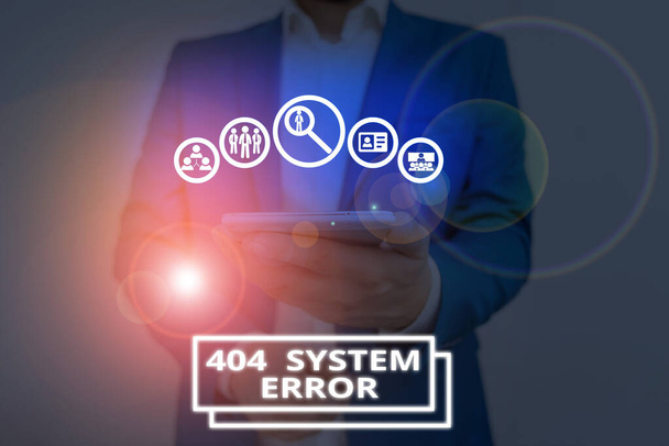 Tekst pisma 404 błąd systemu. Koncepcja znaczenie komunikatu pojawia się, gdy strony internetowej jest wyłączony i nie może być osiągnięty. - Zdjęcie, obraz