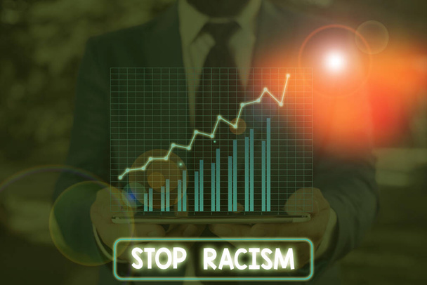 Konceptuální rukopis ukazující Stop rasismu. Obchodní foto ukazuje konec nepřátelství namířeného proti někomu jiného rasy. - Fotografie, Obrázek