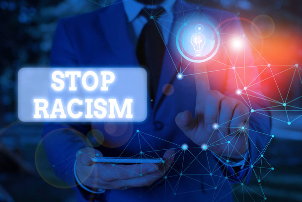 Text sign showing Stop Racism. Conceptual photo end the antagonism directed against someone of a different race. - Photo, Image