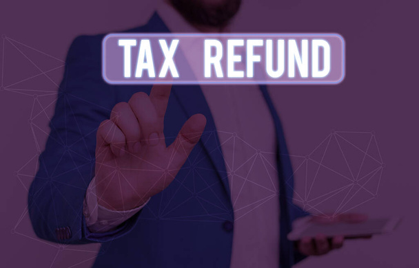 Word writing text Tax Refund. Business concept for refund on tax when the tax liability is less than the tax paid. - Photo, Image