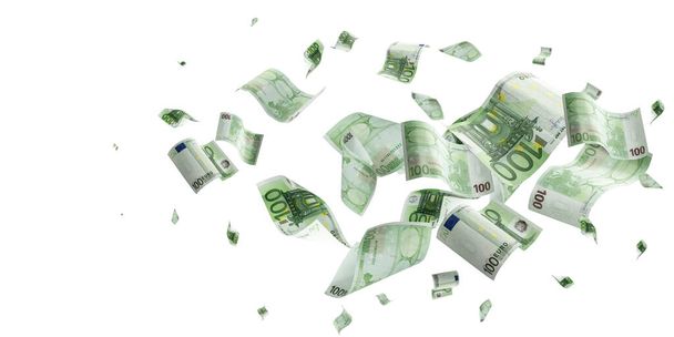 Argent en euros tombant cash. Billets européens isolés sur fond blanc
. - Photo, image