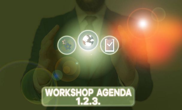 Word writing text Taller Agenda 123. Concepto de negocio para ayudar a asegurar que el evento se mantenga en el horario
. - Foto, imagen