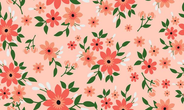 Wallpaper seamless floral pattern on peach background. - Vector, Image