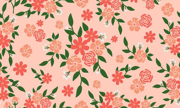 Beautiful seamless floral pattern, ornate color peach flower. - ベクター画像