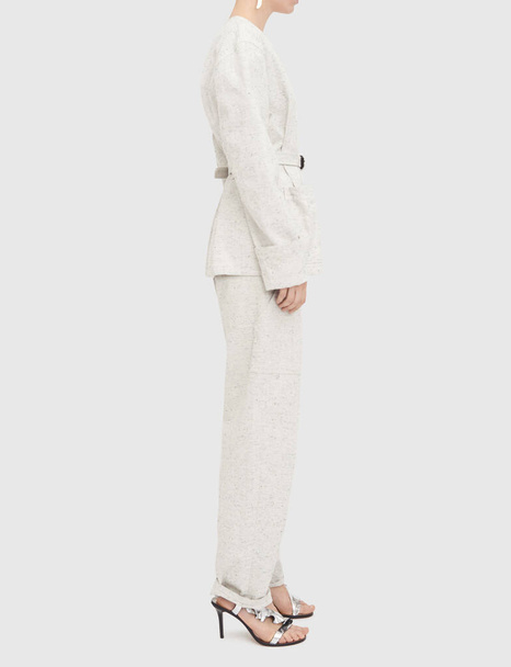 Crema doppia camicia in chiffon di seta pura Andrea, camicetta posteriore con fiocco
 - Foto, immagini
