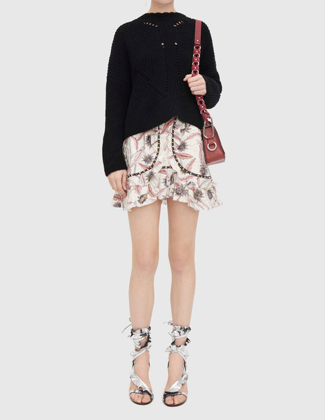 Юбки - Off-black & white цветочный принт юбка набор, белый цветок печать карандаш юбка для девочек, юбки - винтажные и ретро-юбки
 - Фото, изображение