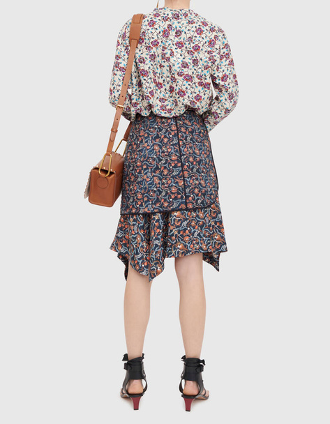 Flower Print Swing A Line Summer Dress Long Sleeve Spring Multicolor Floral , Floral Print A-line Dress with Tie-Up with white background - Photo, Image