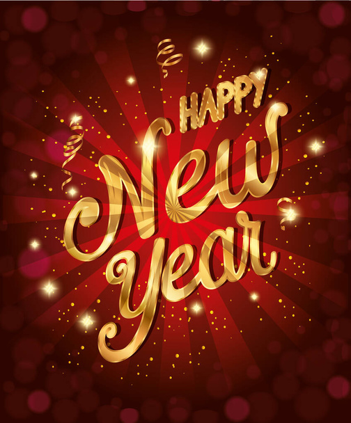cartaz de feliz ano novo com decoração
 - Vetor, Imagem