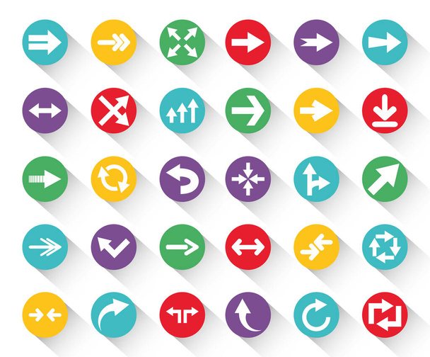 conjunto de iconos de flechas de color de bloque redondo con sombra. - Vector, imagen