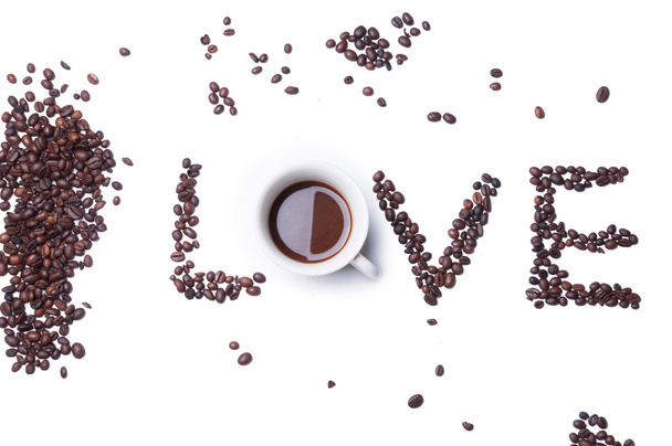Love text from coffee beans - 写真・画像