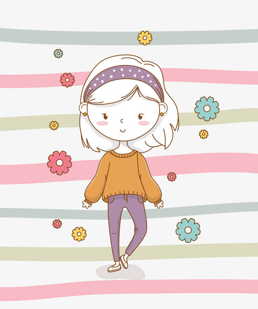 красивая маленькая девочка с цветами и цветами - Вектор,изображение