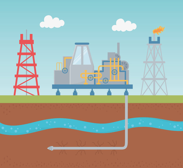 oil pump with tank extracting process exploration fracking - Вектор,изображение