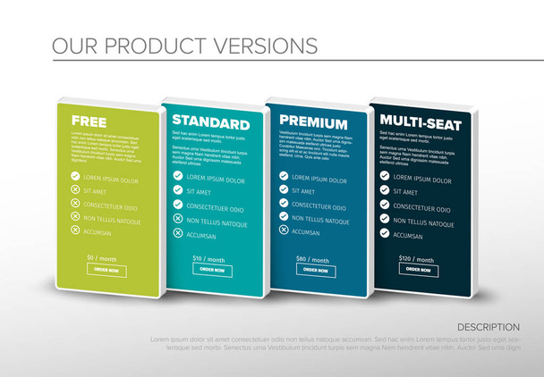 Modelo de esquema de características de cartões de produto
 - Vetor, Imagem