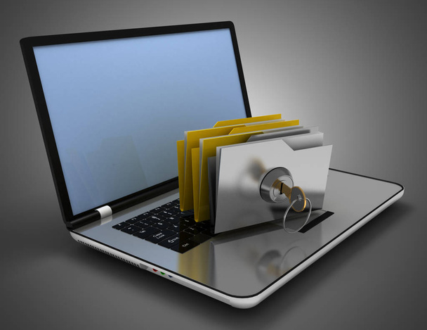 3D laptop and files concept . 3d illustration - Photo, Image