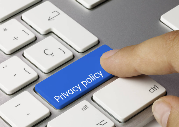 Polityka prywatności - napis na Blue Keyboard Key - Zdjęcie, obraz