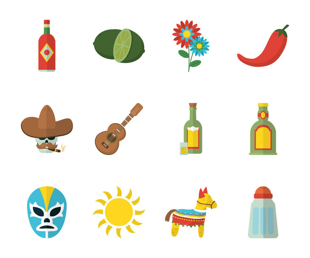 isoliertes mexikanisches Icon Set Vektor Design - Vektor, Bild