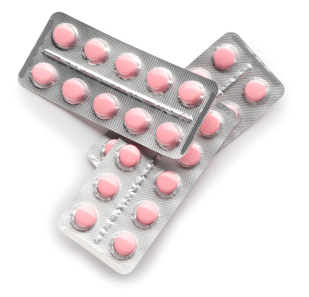 Embalagens de blister com pílulas em fundo branco - Foto, Imagem