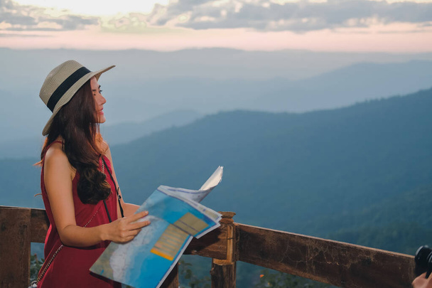 woman traveler tourist with map. journey trip travel concept - Photo, Image