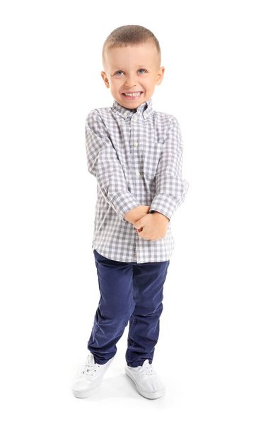 Portrait of cute little boy on white background - Foto, Bild