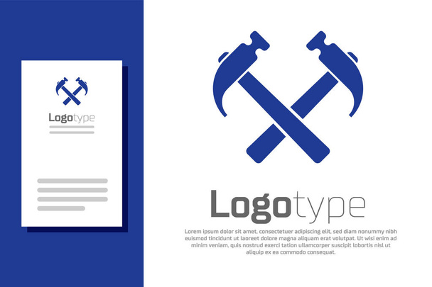 Blue Two crossed hammers icon isolated on white background. Tool for repair. Logo design template element. Vector Illustration - Vector, Image