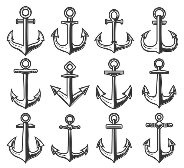 Nautical ship anchors, heraldic marine symbols - Вектор, зображення