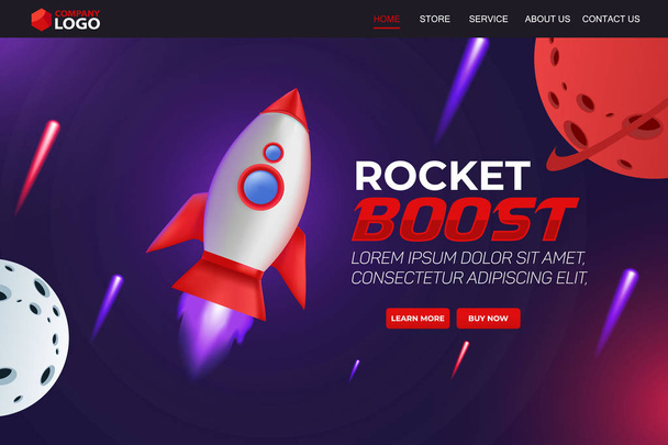 Rocket Boost Website Landing Page Vector Sjabloon Ontwerp - Vector, afbeelding