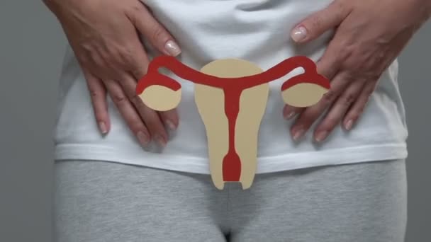 Ragazza che mostra il segno del sistema riproduttivo femminile, problema di salute, infertilità
 - Filmati, video