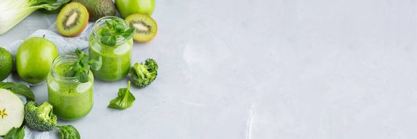 Green smoothie with vegetables for healthy, raw, vegan diet - Fotó, kép