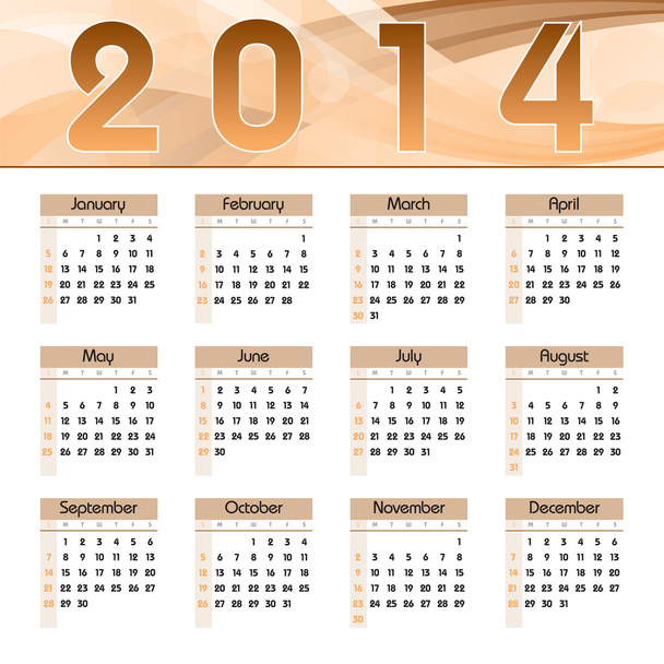 2014 Calendar. Vector Illustration. - Vektori, kuva