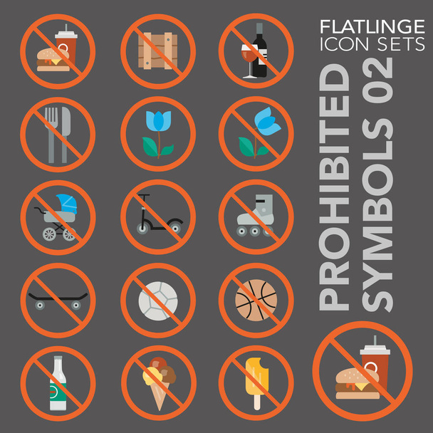 Vysoce kvalitní ploché barevné ikony zakázaných symbolů a No Sign. Flatlinge jsou nejlepší piktogram balení jedinečný design pro všechny rozměry a zařízení. Vektorová grafika, logo, symbol a obsah webu. - Vektor, obrázek