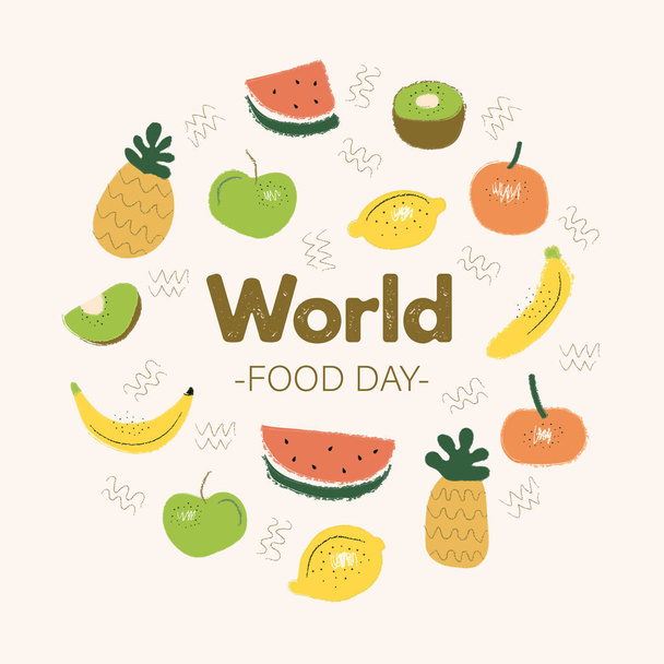 World food day concept with hand drawn background vector - Vektör, Görsel
