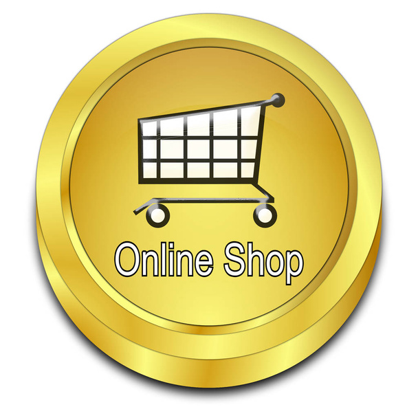 goldener Online-Shop-Knopf - 3D-Illustration - Foto, Bild
