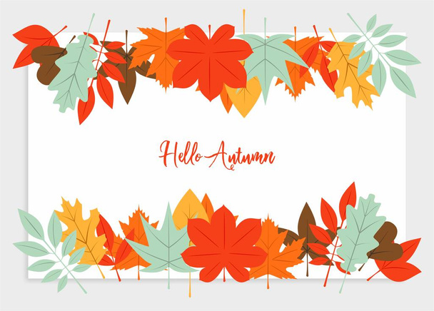Hello autumn background with flat leaves - Vettoriali, immagini
