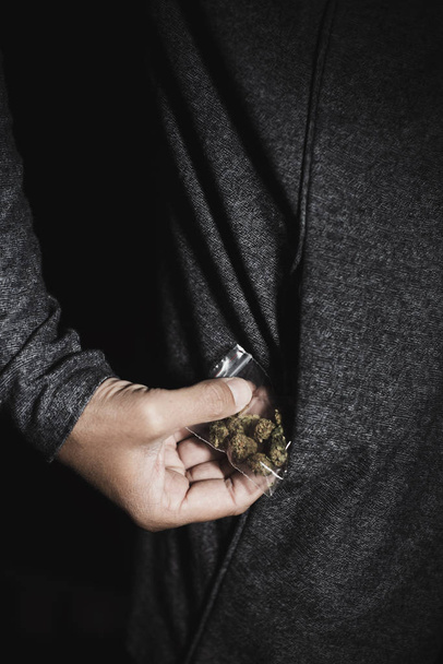 marihuana tomurcukları bir çanta ile genç adam - Fotoğraf, Görsel