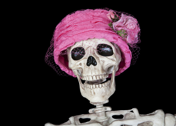 Скелет в винтажной розовой шляпе
 - Фото, изображение