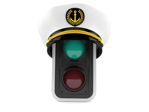 Semáforo verde con sombrero de capitán
 - Foto, Imagen