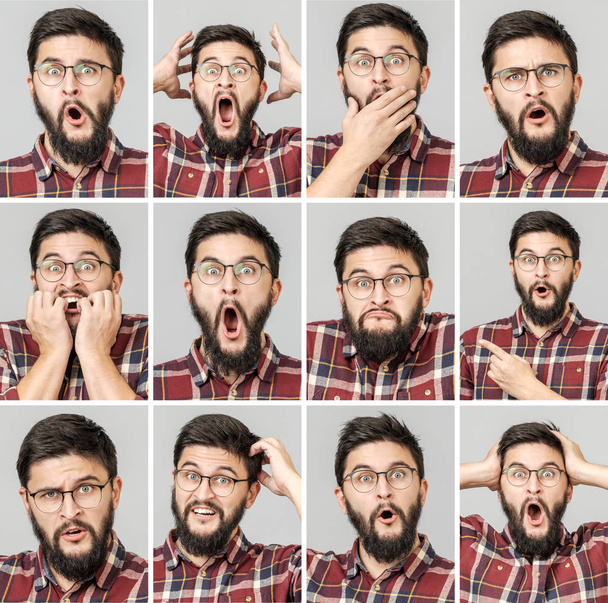 Set of handsome man with shocked facial expression - Фото, зображення